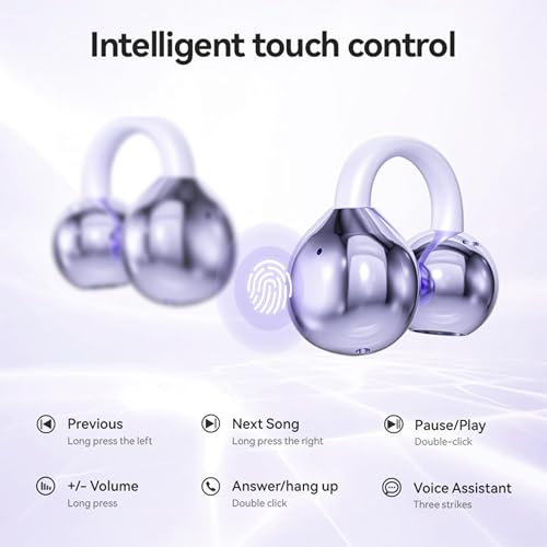 Open Ear Clip Headphones Wireless Earbuds Bluetooth 5.4 Sports Earphones Wireless Charging Case & LED Power Display Waterproof Fitness Headphones for Running (Yellow) - color: Yellow