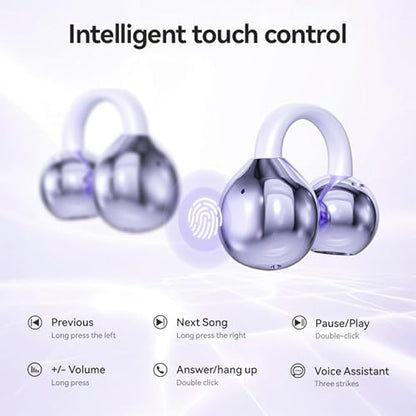 Open Ear Clip Headphones Wireless Earbuds Bluetooth 5.4 Sports Earphones Wireless Charging Case & LED Power Display Waterproof Fitness Headphones for Running (Black) - color: Black