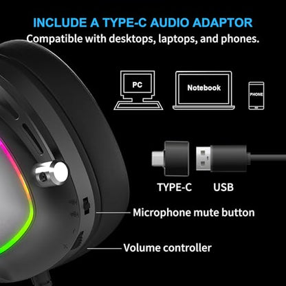 FOXXRAY HAU-50 Gaming Headset, 7.1 Surround Sound with Powerful 50mm Drivers, Detachable Microphone, Soft Earmuffs, Lightweight and Comfortable, USB Wired Headphones for PC, PS4, PS5