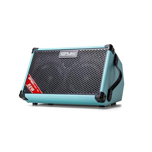 Coolmusic BP40D Powered Acoustic Guitar Amplifier- Portable Bluetooth Speaker 80W W/Battery with Reverb Chorus Delay Effect, 6 Inputs,3 Band EQ, Blue - color: Blue