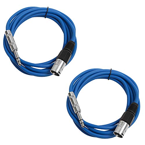 Seismic Audio - SATRXL-M10-2 Pack of 10 Foot 1/4 Inch TRS to XLR Male Patch Cables - Balanced - 10 Foot Patch Cord - Blue and Blue - color: Blue