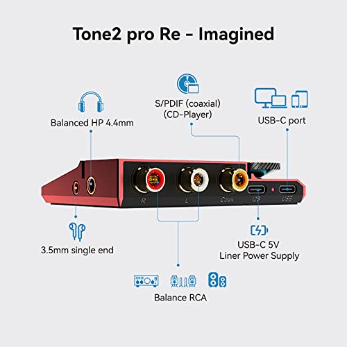Khadas Tone2 Pro | Desktop Digital Analog Converter - Headphone Amplifier with USB-C Inputs: 3.5mm Unbalanced / 4.4mm Balanced/RCA - MQA DECODER - color: Red