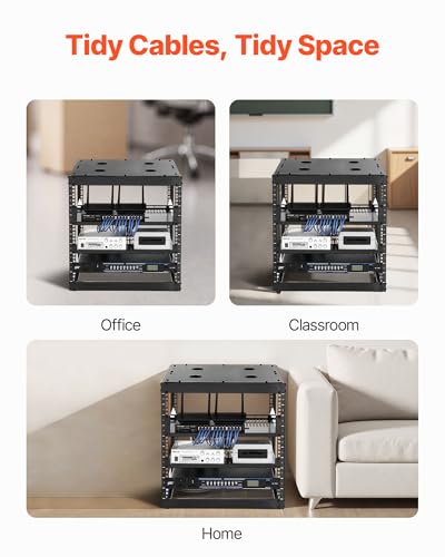 VEVOR 10U Server Rack, Open Frame Network Rack,4-Post Floor Standing or Wall Mounted, Includes 2PCS Vented 1U Rack Shelves & Mounting Hardware, Computer Wall Rack for 19" IT/AV Equipment - size: 10U Server Rack