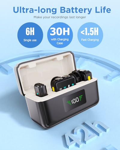 Wireless Lavalier Microphone for iPhone/Android With Charging Case, Intelligent Noise Cancelling,Plug-Play Wireless Lapel Mic for Tiktok, Youtube, Video Recording, Vlog, Live Streaming