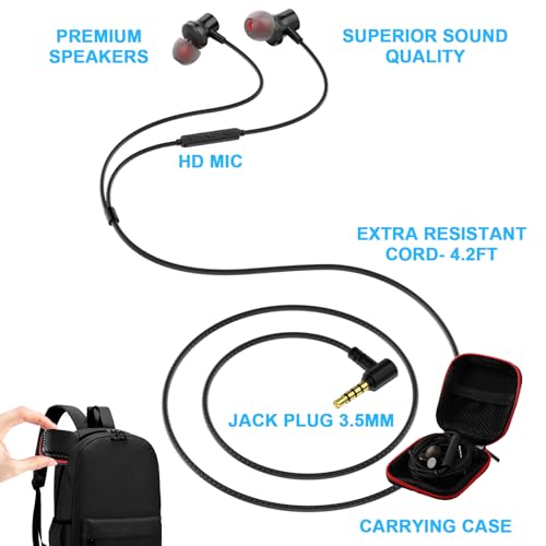 Jelanry Wired Earbuds 3.5mm Headphones with Mic, Elbow Magnetic in-Ear Audio 3.5mm Noise Canceling Earphones HiFi Stereo Clear Call Volume Control for Airplanes/Nintendo/Switch/Kindle/MP3/Android