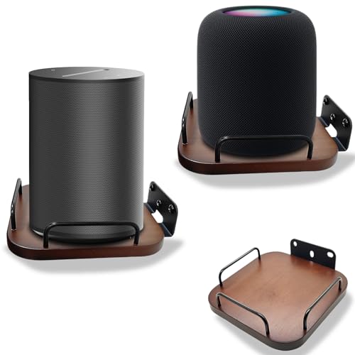 Universal Speaker wall Mount,Real Wood Bracket (Walnut,2 Packs) | secure adjustable holder with railing for small home speakers shelves for Bose,homepod,JBL,Sonos,Sony,KEF,google,Roku - color: 2 pack black walnut