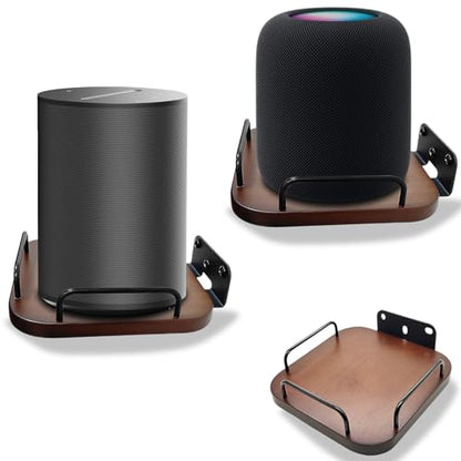 Universal Speaker wall Mount,Real Wood Bracket (Walnut,2 Packs) | secure adjustable holder with railing for small home speakers shelves for Bose,homepod,JBL,Sonos,Sony,KEF,google,Roku - color: 2 pack black walnut