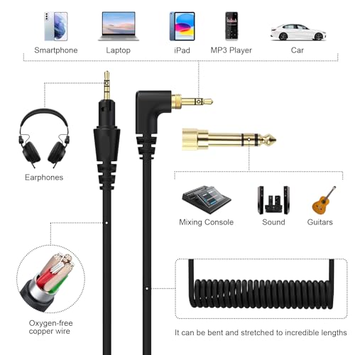 Premium 4-Pole DJ Audio Headphone Cable, Compatible with Pioneer HDJ-X5/X7/S7/CUE1, Extended Coiled Spring Wire for DJs and Audio Equipment