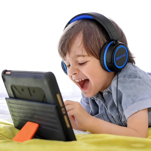 IMYB V1 Kids Headphones, Wired Stereo Foldable Tangle-Free 3.5mm Adjustable On-Ear Headphones for Kids for School/Toddlers/Childrens/Teens/Boys/Girls/Ipad/Tablet/Kindle/Phones/Travel/Plane (Black) - color: Black