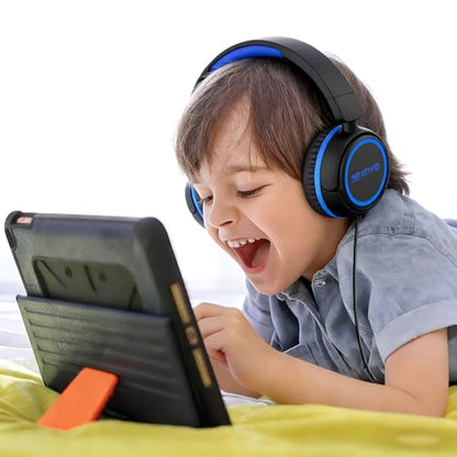 IMYB V1 Kids Headphones, Wired Stereo Foldable Tangle-Free 3.5mm Adjustable On-Ear Headphones for Kids for School/Toddlers/Childrens/Teens/Boys/Girls/Ipad/Tablet/Kindle/Phones/Travel/Plane (Black) - color: Black