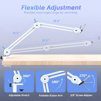 FIFINE Microphone Boom Arm Kit, Metal Heavy Duty Mic Stand with 3/8" to 5/8" Threads Screw & 10ft Balanced XLR Cable for Podcasting Recording, Streaming & Recording-BM63W+L9W