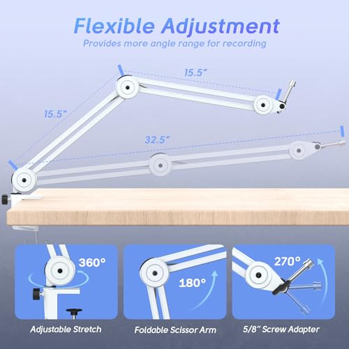 FIFINE Microphone Arm Stand and XLR Cable Set,Metal Heavy Duty Mic Stand with Desk Clamp, 5/8" Screw,XLR Interface Cable with Balanced 3 PIN,Mic Wire for Recording Podcast Streaming(BM63W+L9)