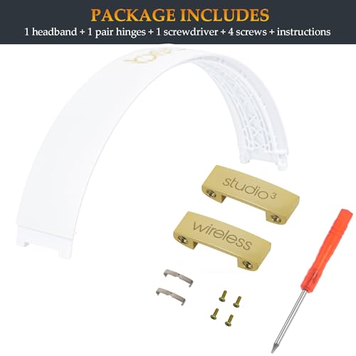 Beat Studio 3 Replacement Headband and Hinge Same as the OEM Arch Band + Hinges Parts Replacement for Beats Studio3/A1914, Studio 2 Wired/Wireless (B0500/B0501), Studio Pro/A2924 Headphones (White) - color: White
