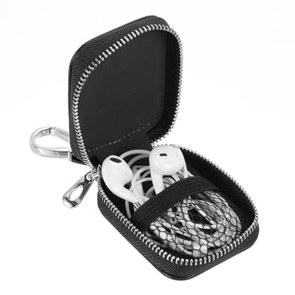 HARFINGTON Earbuds Cases, Earphone Case Holder, PU Leather Ear Buds Case Zipper Organizer Small with Mesh Pocket for USB Cable, Wireless Wired Earphones, Black - color: Black