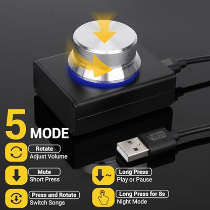 DROK USB Volume Knob, Small PC Computer Speaker Volume Control Audio External USB Volume Control Knob with 1-Key Mute Function Support Win7 8 10 XP Mac Vista Android, Black and Silver - color: Silver, size: Small/Programmable