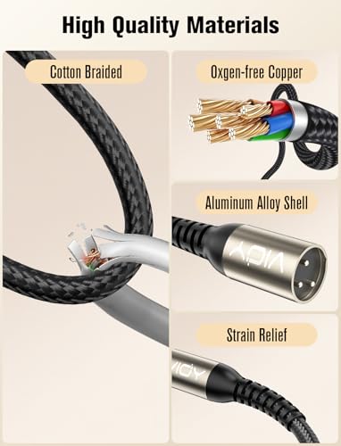 VIOY XLR to 1/4 Cable 32.8 FT, 6.35mm TRS to XLR Male Balanced Mic Cord | Multi-layer shielding noise reduction, nylon braided audio xlr cord for mixer, microphone, piano and karaoke device - size: 32.8FT