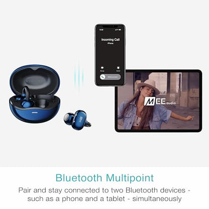 MEE audio Pebbles Air Open Ear True Wireless Earbuds - Bluetooth 5.3 Lightweight Earclip Headphones with Headset Microphone & Call Noise Reduction for Gym/Workouts/Sports and Gaming (Sapphire/Blue) | Bluetooth 5.3, Lightweight Earclip Headphones, Headset