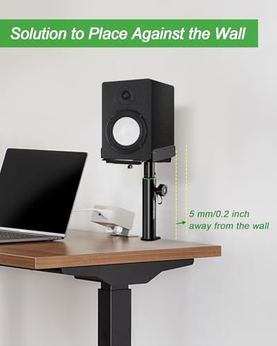 Vondynote Dual Side Clamp Desktop Studio Monitor Stands Against The Wall | Set of 2, 9"-14" Height Adjustable, Extendable Top Plate Mounted by Screws, Desktop Clamp