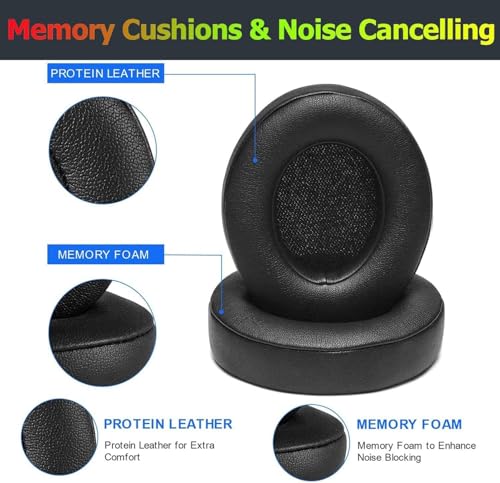 Beats Studio 3 Ear Pads, BUTIAO Replacement Protein Leather Earpads Memory Foam Ear Cushion Cups Repair Parts for Beats Studio 3 Studio 2 Wireless Wired Headphones by Dr.Dre (Black) - color: Black