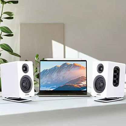 Sanyun SW601 15° Tilted Speaker Stands for 2-3 Inch Speakers (Pair, White) | Aims Sound at Ear Level - Damping Foam Reduces Vibration - Steel Base - 4.4x5.3 in - Fits SW208 and 2-3 Inch Models - color: White