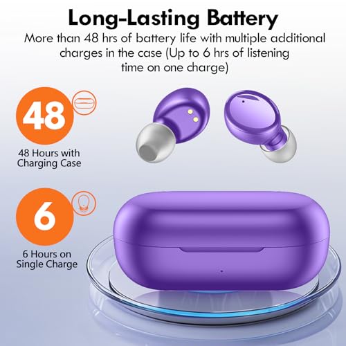 Lanteso True Wireless Earbuds Bluetooth 5.4, in Ear Headphones | 48H Playtime,Light Weight, Built in Mic, Premium Sound with Deep Bass, Clear Calls for Sports Workout Purple - color: Purple