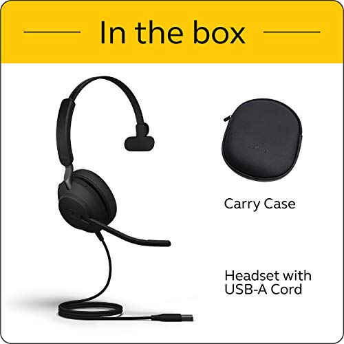 Jabra Evolve2 40 UC Wired Headphones, USB-A, Mono, Black – Telework Headset for Calls and Music, Enhanced All-Day Comfort, Passive Noise Cancelling Headphones, UC-Optimized with USB-A Connection - size: Unified Communications, style: Mono (USB-A)