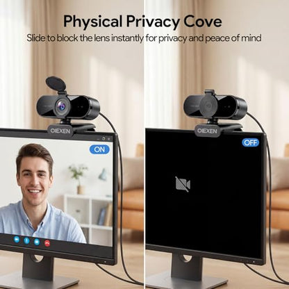 1080P Webcam with Microphone Noise Reduction Auto Exposure | 90°FOV Wide Angle Privacy Cover,USB-A to C Adapter,Plug & Play Streaming Camera for PC/Mac/Switch 2,Zoom/Teams/Skype/Meetings - size: 1080p