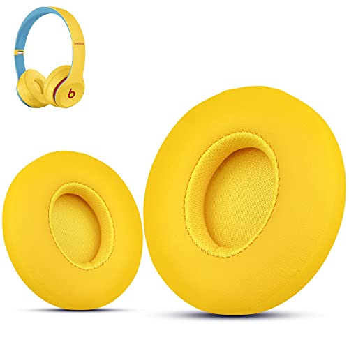 Krone Kalpasmos Earpad Replacement for Beats Solo 2 & 3 Wireless/Wired Headphone, Ear Cushion Premium Protein Leather Memory Foam with Kits, Superb Comfortable Easy to Install – Yellow - color: Club Yellow