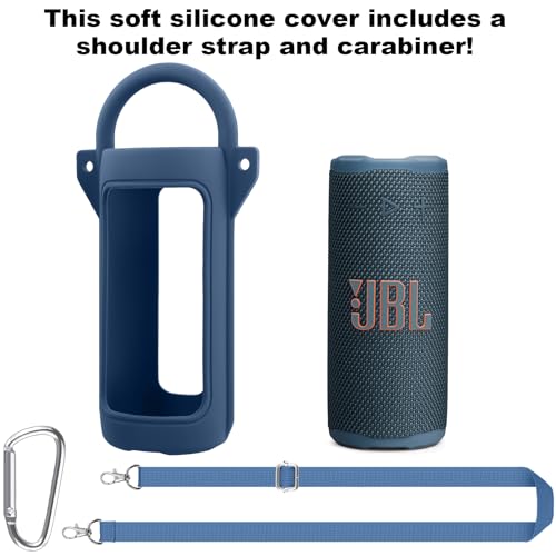 for JBL Grip Portable Waterproof Speaker Silicone Case, Blue | Portable Travel Soft Cover with Adjustable Shoulder Strap and Carabiner, Protective Skin Case, Anti-Slip Feet - color: Blue Case