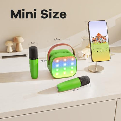 YLL Mini Karaoke Machine for Kids Adults, Portable Bluetooth Speaker with 2 Wireless Microphones, Birthday Gifts Toys for Girls Boys Ages 3, 4, 5, 6, 7, 8, 9,10,11,12+ Years Old Toddler (Green) | Portable Bluetooth Mini Speaker with 2 Wireless Microphones