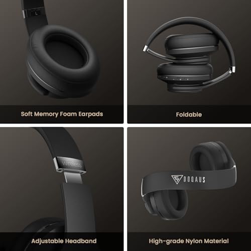 DOQAUS Bluetooth Headphones Over Ear, App Control, 9 EQ, 90H Playtime | HiFi Stereo Sound, Deep Bass, Soft Memory Foam Earpads, Foldable Design Headphones Wireless, BT5.4, ENC Mic, Black - color: Black