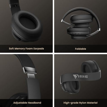 DOQAUS Bluetooth Headphones Over Ear, App Control, 9 EQ, 90H Playtime | HiFi Stereo Sound, Deep Bass, Soft Memory Foam Earpads, Foldable Design Headphones Wireless, BT5.4, ENC Mic, Black - color: Black