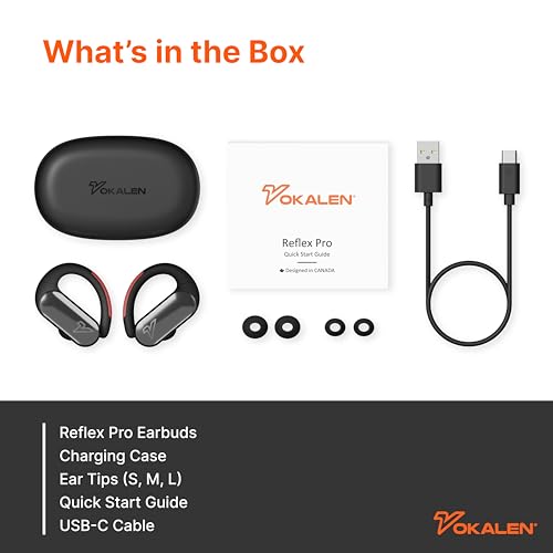 VOKALEN Reflex Pro - Wireless Sport Earbuds with Ear Hooks, Active Noise Cancellation, up to 50H of Battery Life, IP68 Dust and Waterproof, Touch Control, Secure Fit for Sports (Black) - color: Black
