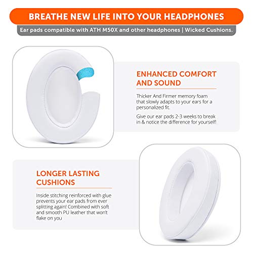 WC Wicked Cushions PadZ - Thick & Soft Ear Pads for ATH M50X / M40X / SteelSeries Arctis/HyperX Cloud & Alpha/Logitech G Pro X/Compatible with Over 50 Headphones | White - color: White