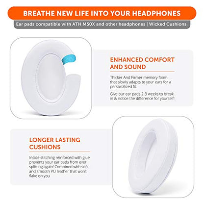 WC Wicked Cushions PadZ - Thick & Soft Ear Pads for ATH M50X / M40X / SteelSeries Arctis/HyperX Cloud & Alpha/Logitech G Pro X/Compatible with Over 50 Headphones | White - color: White