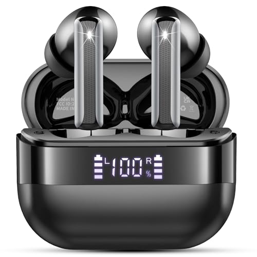 Wireless Earbuds, 2026 Bluetooth 5.4 Headphones Bass Stereo, Ear Buds with 4 Mics ENC Noise Cancelling, Bluetooth Earbuds 48H Playtime LED Display Charging Case, IP7 Waterproof in Ear Earphones, Black - color: Light Black