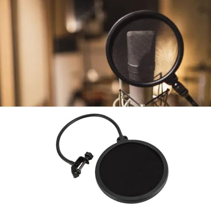 Microphone Pop Filter 360 Degree Adjustable Versatile Sturdy Dual Layered Wind Pop Screen with Gooseneck Stand for Video Studio Home