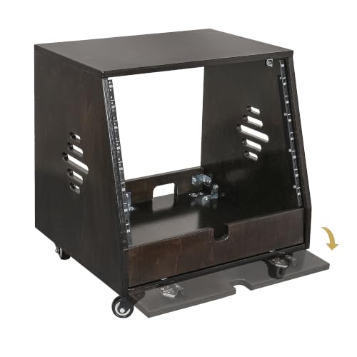 Sound Town DIY 8U Slanted Studio Rack with Casters for Home Studio and Recording Room, Baltic Birch Plywood, Black Espresso (SDRK-8TD) - size: 8U,Black Espresso