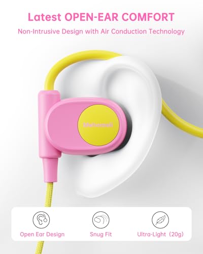 Mehomeli Kid Headphones, Air Conduction Open Ear Headphones, 3.5mm Jack | Ultra-Comfort, Ergonomic and Lightweight Design Perfect for School and Outdoor Activities-Yellow Pink - color: Yellow,Pink