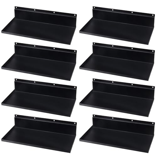 8 Pack 17×8 Inch Metal Slatwall Shelves, Black | Heavy Duty Slatwall Shelf Slat Wall Hanging Shelf Accessories for Garage, Retail, Home Storage - style: 8 Pack Black