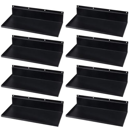 8 Pack 17×8 Inch Metal Slatwall Shelves, Black | Heavy Duty Slatwall Shelf Slat Wall Hanging Shelf Accessories for Garage, Retail, Home Storage - style: 8 Pack Black