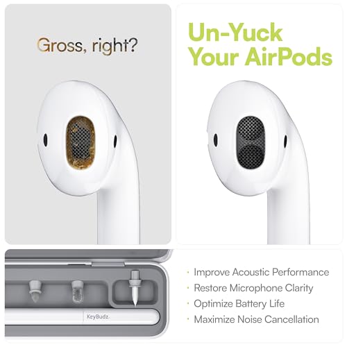 KeyBudz Air Care 2.0 AirPods Cleaning Kit - Patented Multi-Tool Cleaner with Interchangeable Brush Tips for AirPods, iPhone and Apple Devices with Sticky Squares Putty, Hard Case and Travel Pouch