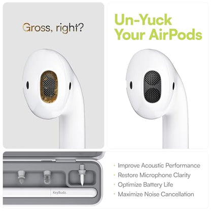 KeyBudz Air Care 2.0 AirPods Cleaning Kit - Patented Multi-Tool Cleaner with Interchangeable Brush Tips for AirPods, iPhone and Apple Devices with Sticky Squares Putty, Hard Case and Travel Pouch