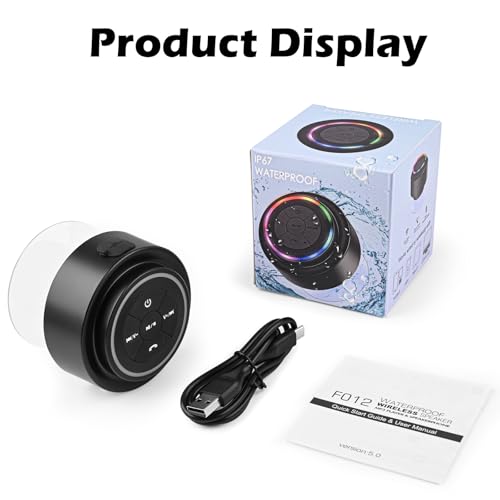 PEDVSTY Shower Speaker Bluetooth Waterproof, Mini Speaker with LED Lights | Wireless Speaker with Suction Cup, Floating, Crystal Sound, for Bathroom Travel Beach Pool, Ideal Electronic Gifts