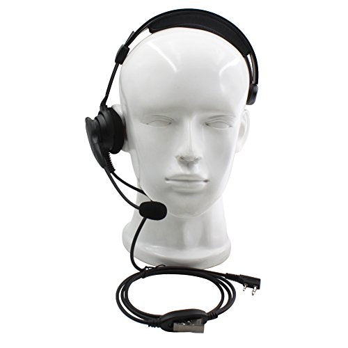 Advance Adjustable Overhead Earpiece Headset Boom Mic Microphone Noise Cancelling for 2-pin Kenwood Nexedge Hytera Puxing Wouxun Radio