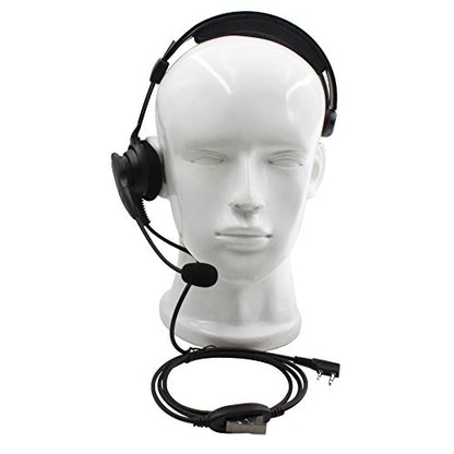 Advance Adjustable Overhead Earpiece Headset Boom Mic Microphone Noise Cancelling for 2-pin Kenwood Nexedge Hytera Puxing Wouxun Radio