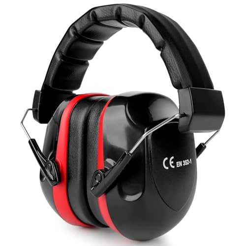 Noise Reduction Ear Protection Ear Muffs, Shooting Ear Protection, SNR 28dB Noise Cancelling Headphones for Adults Kids Autism, Hearing Protection for Shooting,Gun Range,Mowing - color: Black With Red