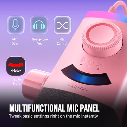 FIFINE AM8PROTP XLR/USB Gaming Microphone Kit, Dynamic RGB Streaming Mic - color: Pink