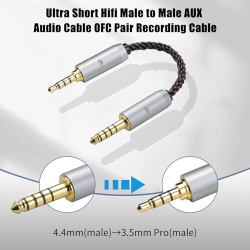 4.4MM Male to 3.5MM Pro Male Ultra Short Hifil Male to Male AUX Audio Cable OFC Pair Recording Cable Wire-Breakage-Prevention Design Adoption of 8-Core Braided Structure 5.82 inch - size: 4.4MM Male - 3.5MM Pro Male