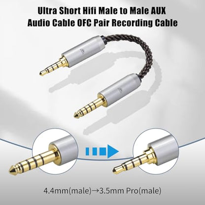 4.4MM Male to 3.5MM Pro Male Ultra Short Hifil Male to Male AUX Audio Cable OFC Pair Recording Cable Wire-Breakage-Prevention Design Adoption of 8-Core Braided Structure 5.82 inch - size: 4.4MM Male - 3.5MM Pro Male